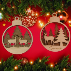 Boule de Noël en bois 11 cm personnalisable – Bonhomme de neige, renne ou duo de rennes | 3DConcept